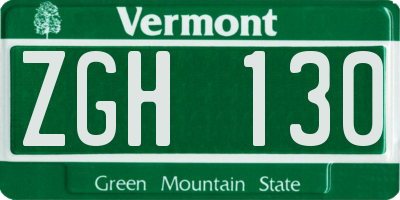 VT license plate ZGH130
