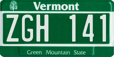 VT license plate ZGH141