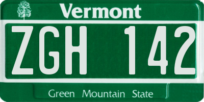 VT license plate ZGH142