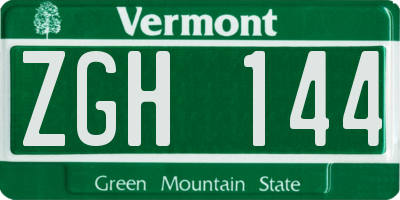 VT license plate ZGH144