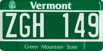 VT license plate ZGH149