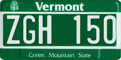 VT license plate ZGH150
