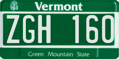 VT license plate ZGH160