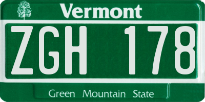 VT license plate ZGH178