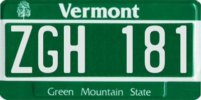 VT license plate ZGH181