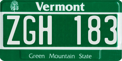 VT license plate ZGH183