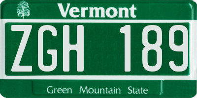VT license plate ZGH189