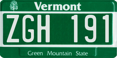 VT license plate ZGH191