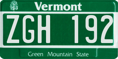 VT license plate ZGH192