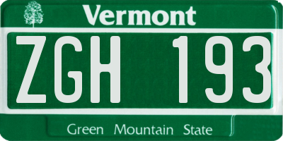 VT license plate ZGH193