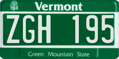VT license plate ZGH195