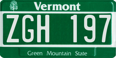 VT license plate ZGH197