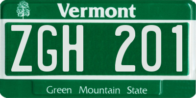 VT license plate ZGH201