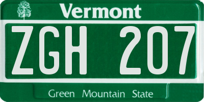VT license plate ZGH207