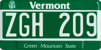 VT license plate ZGH209