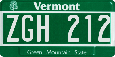 VT license plate ZGH212
