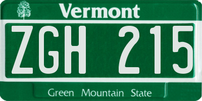 VT license plate ZGH215