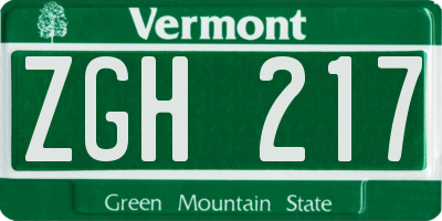 VT license plate ZGH217