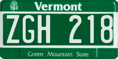VT license plate ZGH218