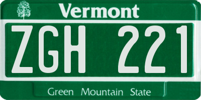 VT license plate ZGH221