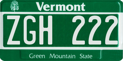 VT license plate ZGH222