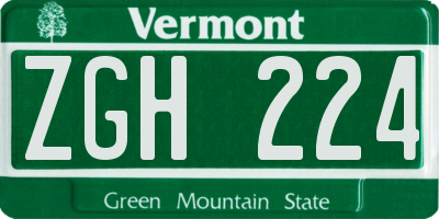VT license plate ZGH224