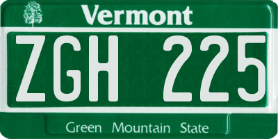VT license plate ZGH225