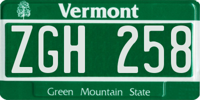 VT license plate ZGH258