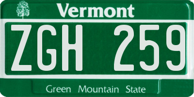 VT license plate ZGH259
