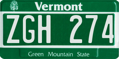 VT license plate ZGH274
