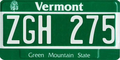 VT license plate ZGH275