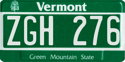 VT license plate ZGH276