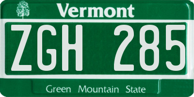 VT license plate ZGH285