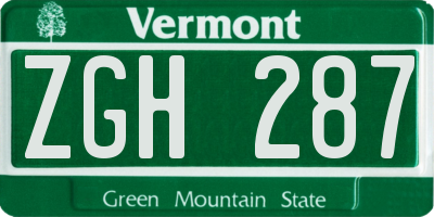 VT license plate ZGH287