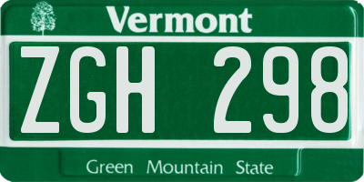 VT license plate ZGH298