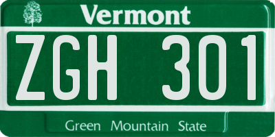 VT license plate ZGH301