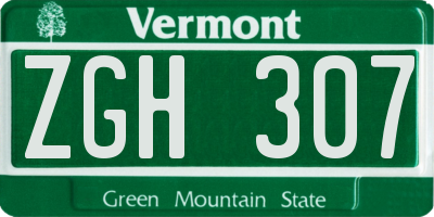 VT license plate ZGH307
