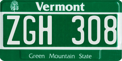 VT license plate ZGH308