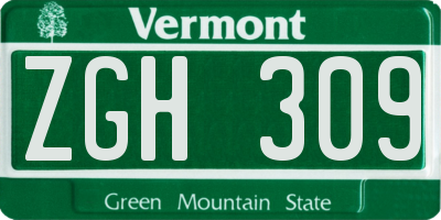 VT license plate ZGH309