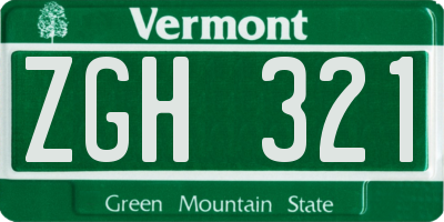 VT license plate ZGH321