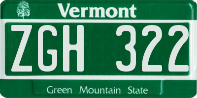 VT license plate ZGH322