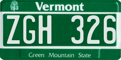 VT license plate ZGH326