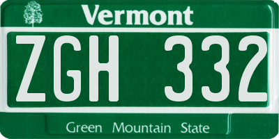 VT license plate ZGH332