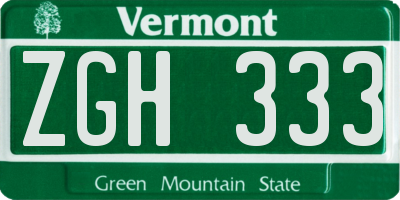 VT license plate ZGH333