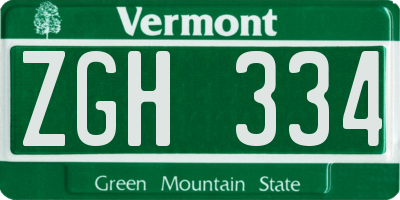 VT license plate ZGH334
