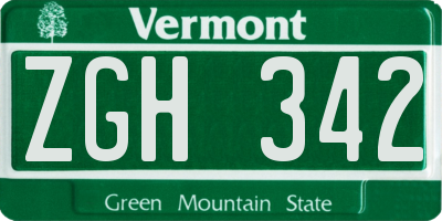 VT license plate ZGH342