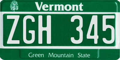 VT license plate ZGH345