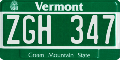 VT license plate ZGH347