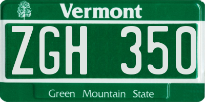VT license plate ZGH350