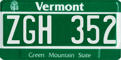 VT license plate ZGH352